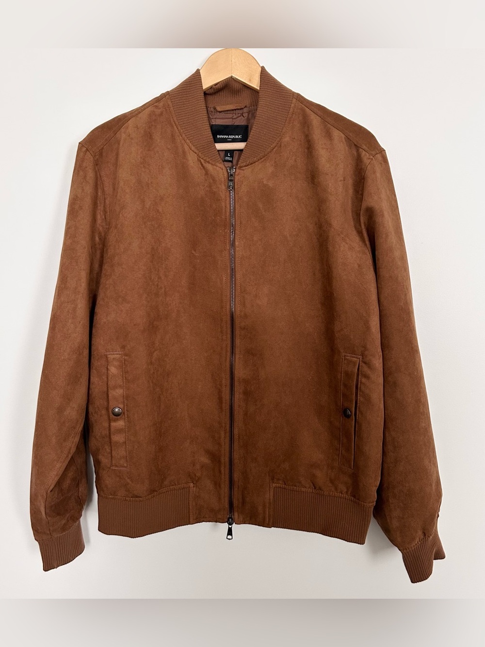 Banana Republic Factory Vegan Suede Bomber Jacket Men’s Large Dark Acorn - Picture 2 of 9